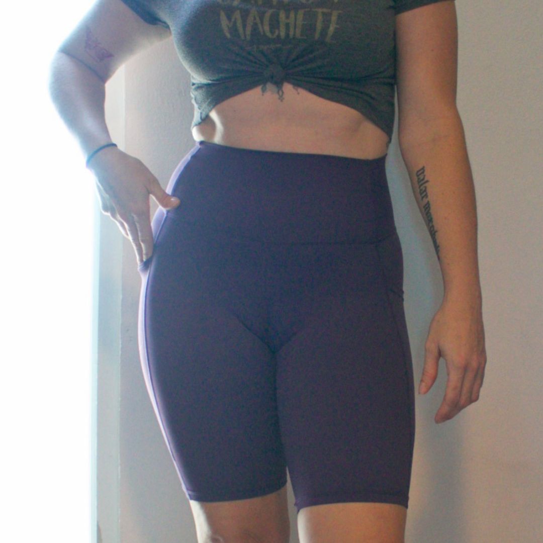 purple biker shorts unseen beauty quality athleisure trendy fashion wear front 4