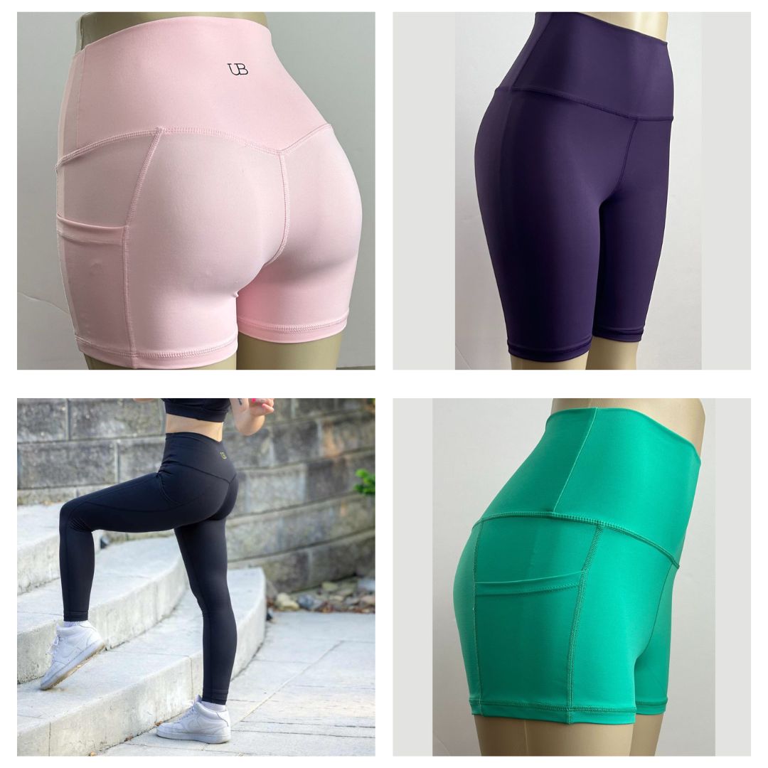 3 Item Bundle: 25% off 1 Long Legging + 1 Purple Biker Shorts + 1 Booty Shorts collage
