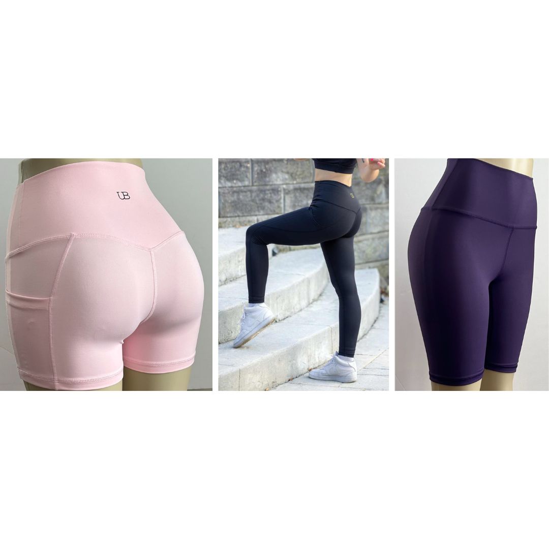 3 Item Bundle: 25% off 1 Long Legging + 1 Purple Biker Shorts + 1 Booty Shorts pink